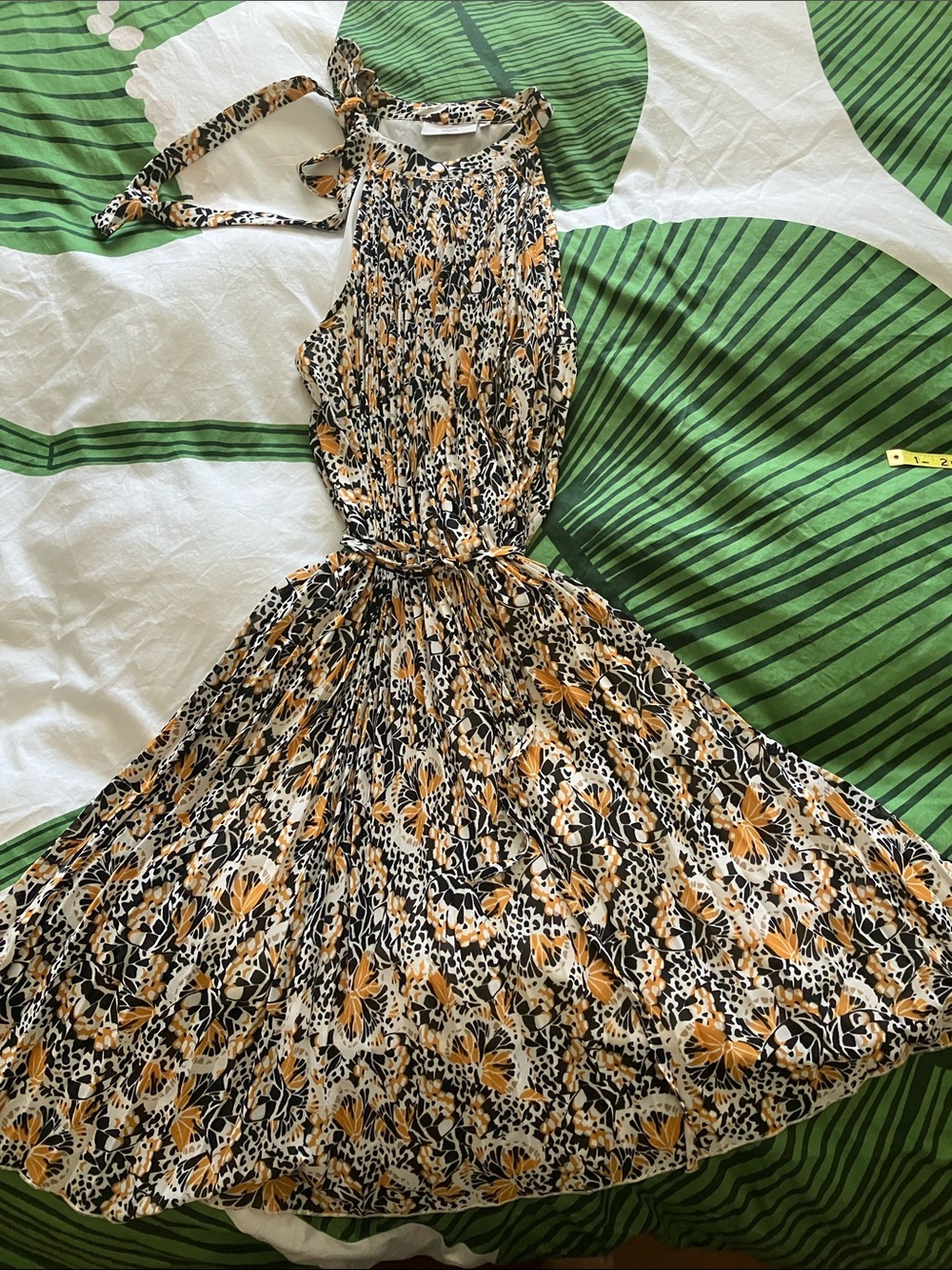 Minimum Floral Halter Midi Dress - light orange, black & white print.